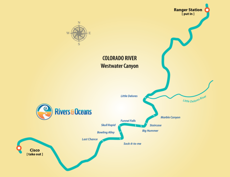 Map of rapids in Westwater Canyon on the Colorado River