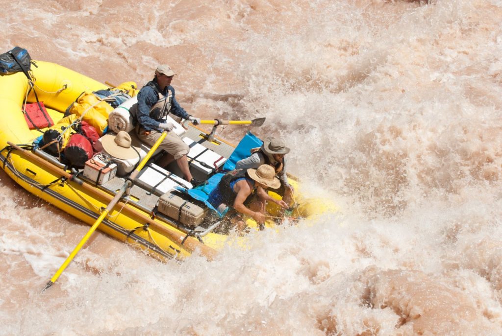 raft running Lava Falls Rapid on the Colorado River