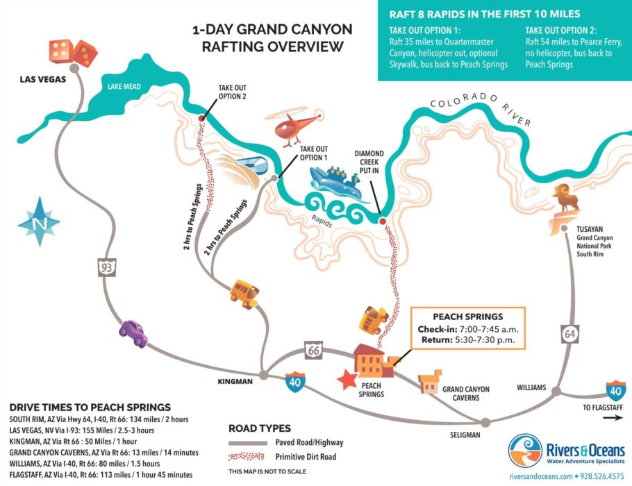 1 Day Grand Canyon Rafting Map Overview