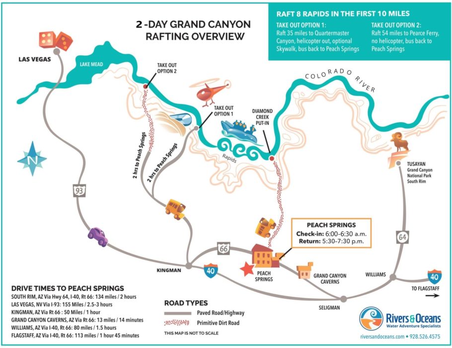 Map of 2 -day grand canyon rafting trip