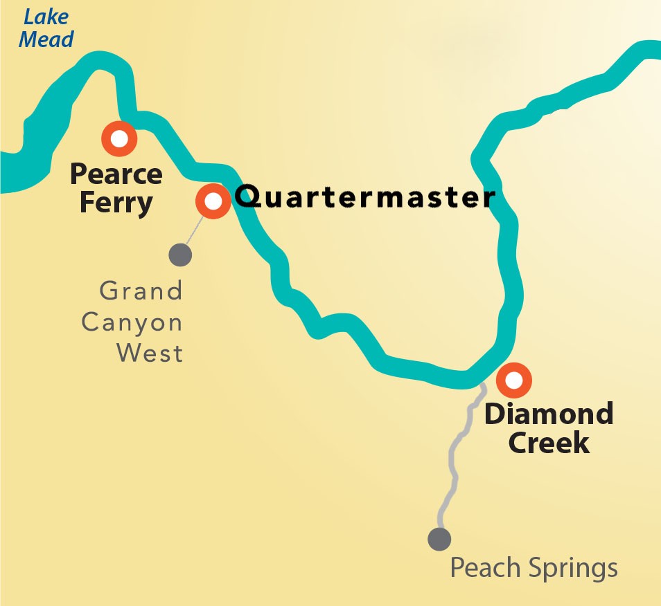 map of Diamond Creek put-in, Quartermaster Canyon and Pearce Ferry Take-out