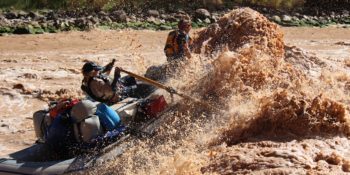 Shows Grand Canyon River flow at Hermit White water rapid on the lower portion of the Colorado River