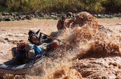 Shows Grand Canyon River flow at Hermit White water rapid on the lower portion of the Colorado River