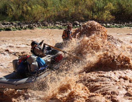 Shows Grand Canyon River flow at Hermit White water rapid on the lower portion of the Colorado River