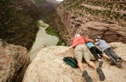 rafter family looking down on lodore canyon of the green river