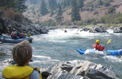 rafters running rapid on a middle-fork-salmon-river rafting trip