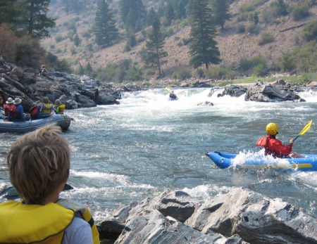 rafters running rapid on a middle-fork-salmon-river rafting trip