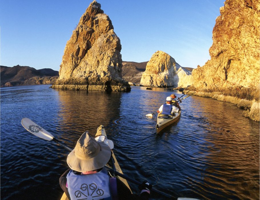 sea kayakers paddling in baja's sea of cortez