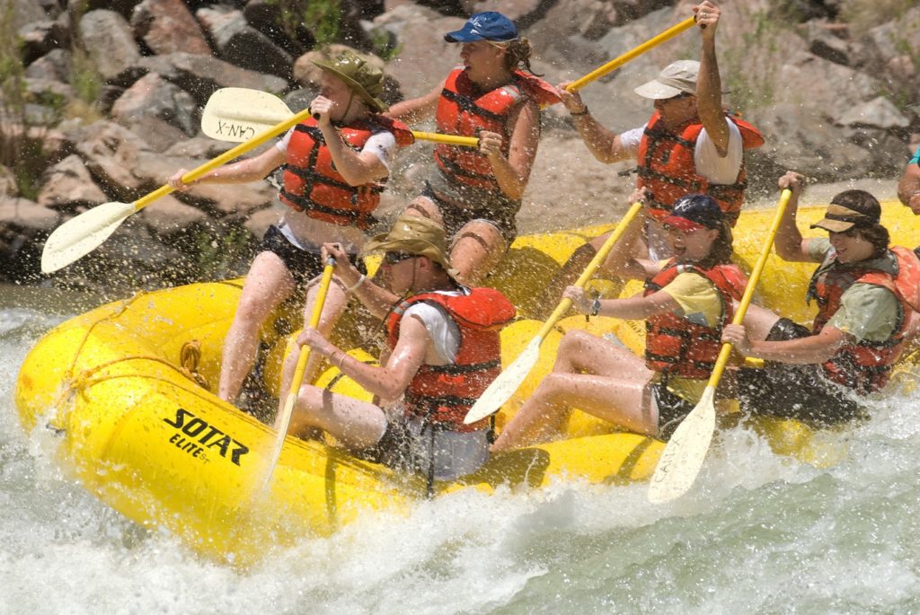 paddle raft running Upper Grand Canyon Rapid