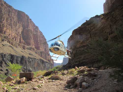 helicopter taking people out from Grand Canyon 1-day rafting trip