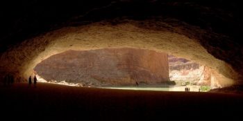 looking at the Colorado River from within Redwall Cavern