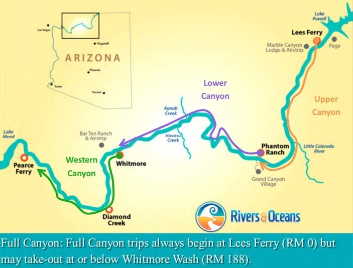 Rafting routes through Grand Canyon