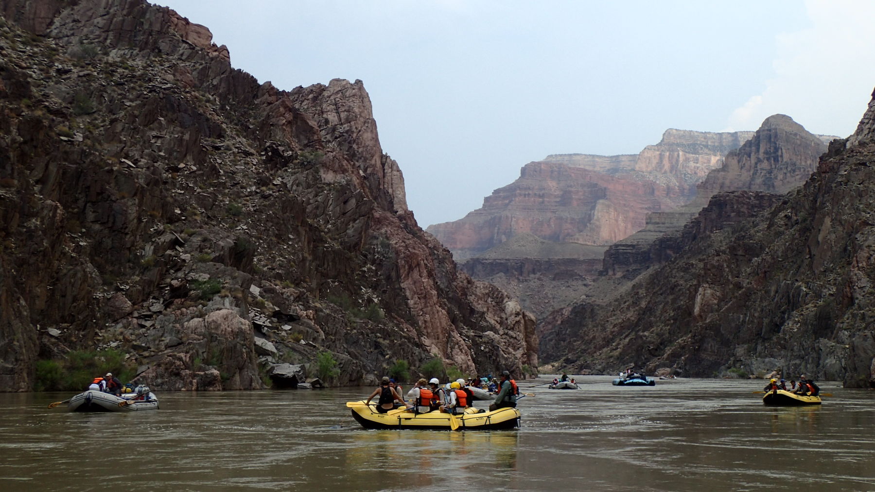 rafts on Colorado River during a drought year