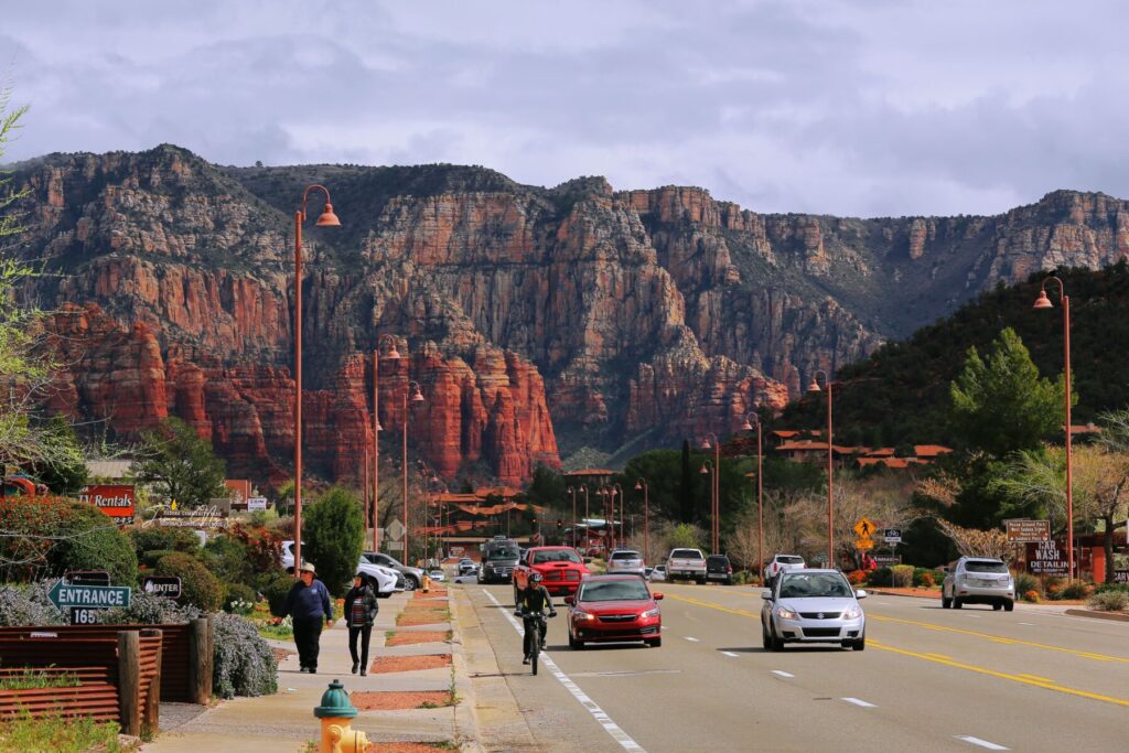 Sedona with mountains in the background