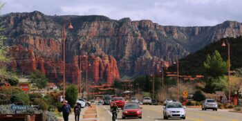 Sedona with mountains in the background