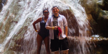 people in Travertine Falls on 1-day Grand Canyon rafting trip