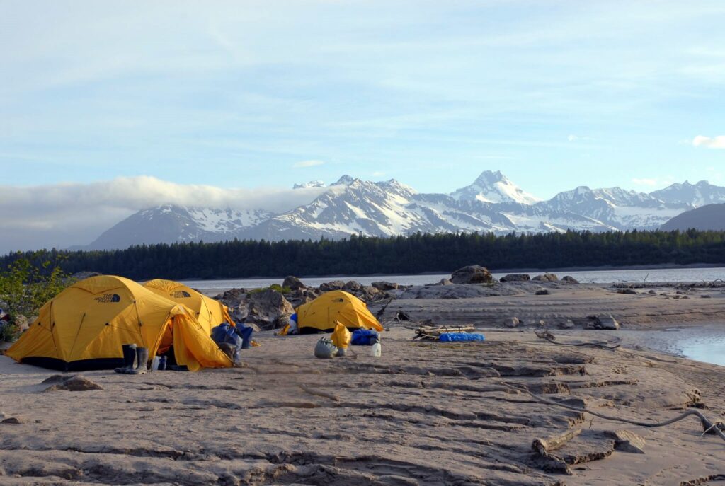 rafting tents on the Copper River in Alaska