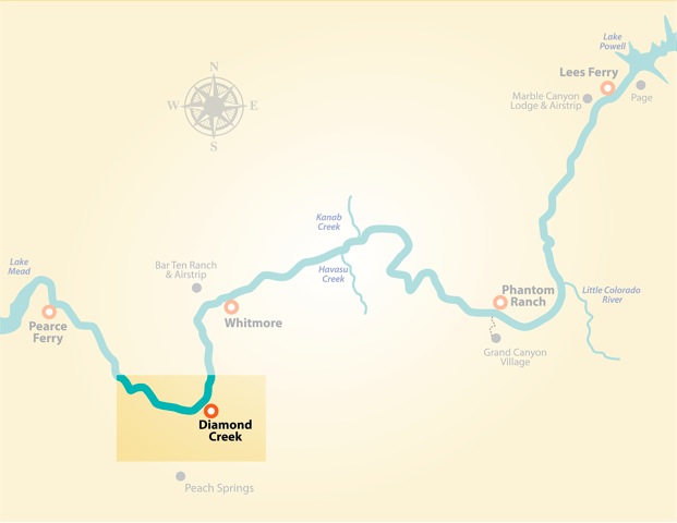 Map of Diamond Creek Road showing location on the Colorado River