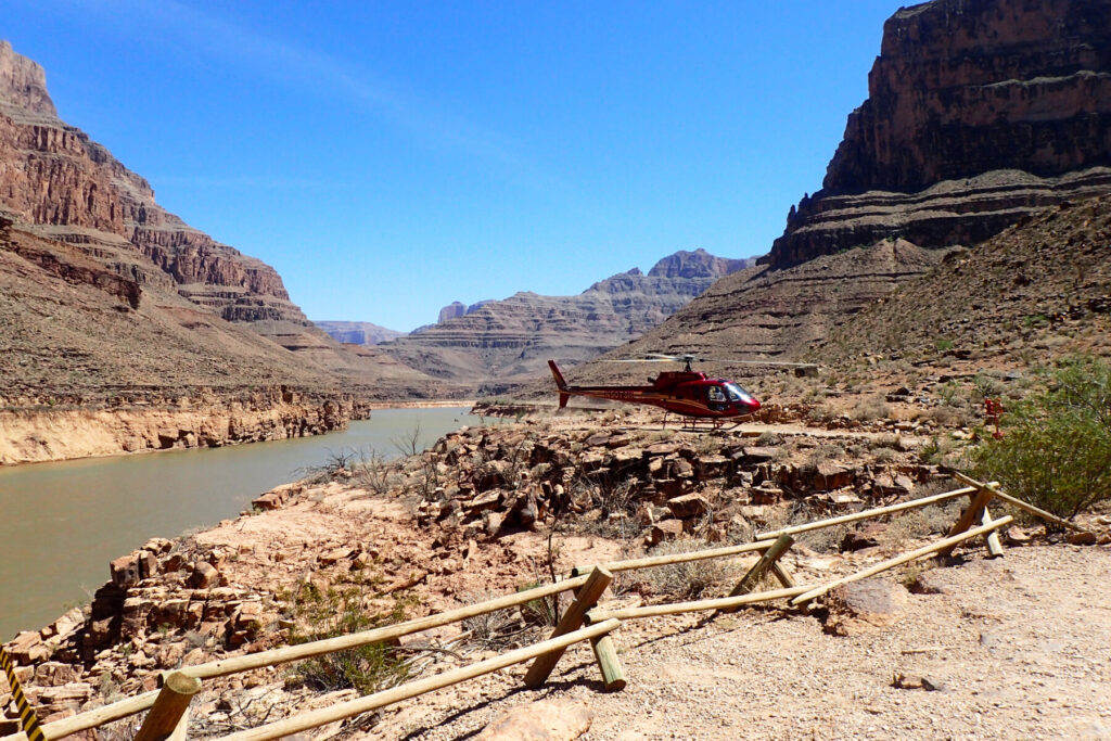 helicopter landed next to Colorado River, Grand Canyon West