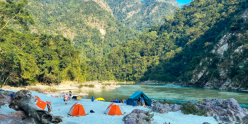 camping in beach on multi-day rafting trip in Bhutan