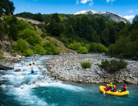 Rio Azul inflatable kayakers and little raft in rapid