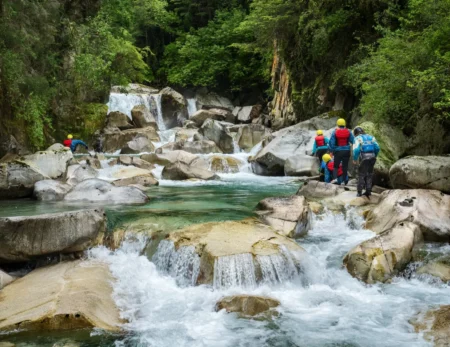 people hiking up the Rio Blanco